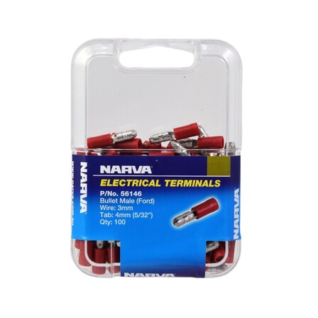 NARVA MALE BULLET TERMINAL RED 4mm 100 PCS BOX