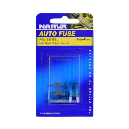 Narva 15 AMP BLUE MINI BLADE FUSE (Blister pack of 5)