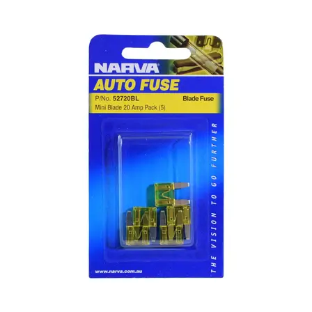 Narva 20 AMP YELLOW MINI BLADE FUSE (Blister pack of 5)