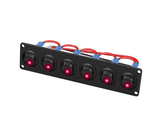 6 Way Switch Panel (Red LED, 12V Only) 5A per Circuit