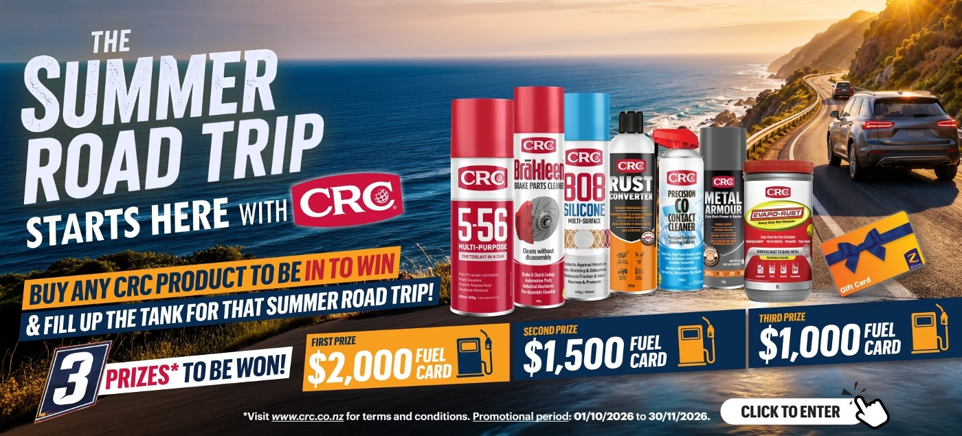 The Summer Road Trip starts here with CRC. Buy any CRC product to be in to win fuel cards: first prize $2,000, second $1,500, third $1,000. Promotion runs 1 October to 30 November 2026.