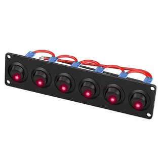 6 WAY SWITCH PANEL ( RED LED 12V ONLY ) 5A PER CIRCUIT